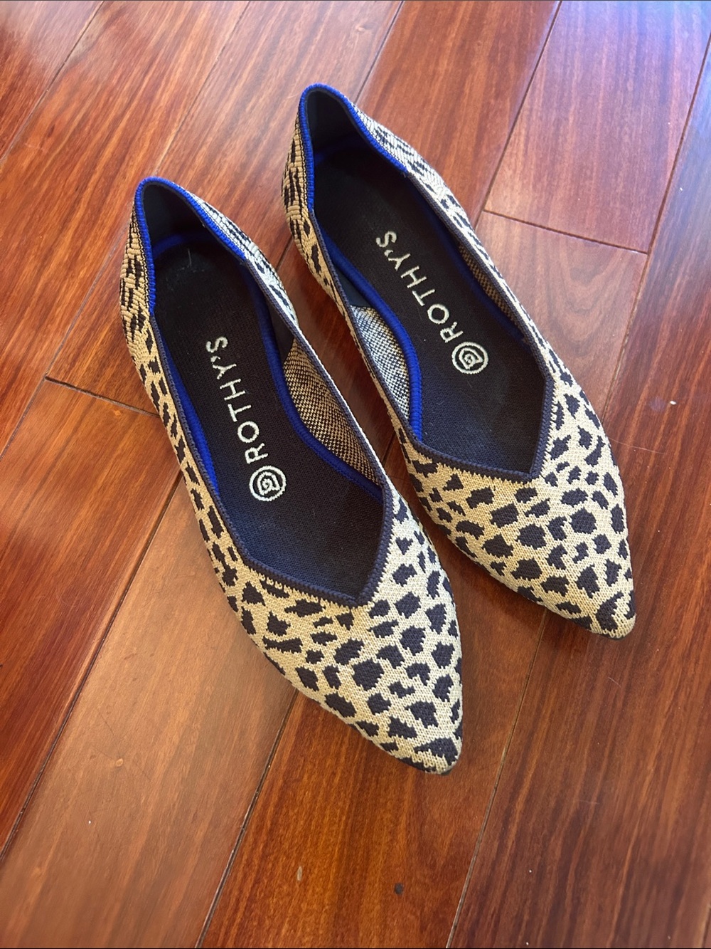 Rothy's Leopard-Print Pointed Flats in Black and Tan